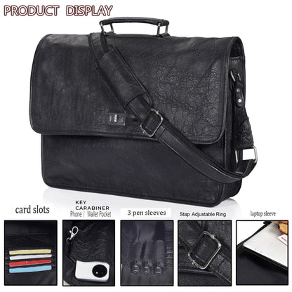 Captain Onyx Black Leather Messenger Bag