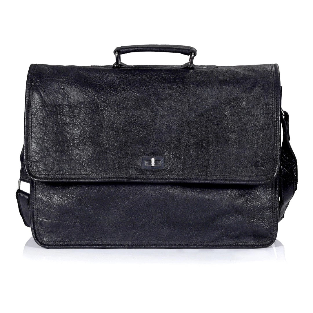 Captain Onyx Black Leather Messenger Bag