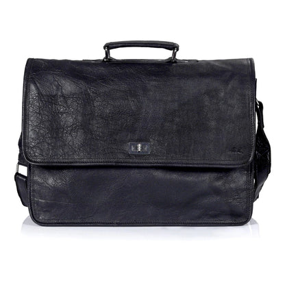 Captain Onyx Black Leather Messenger Bag
