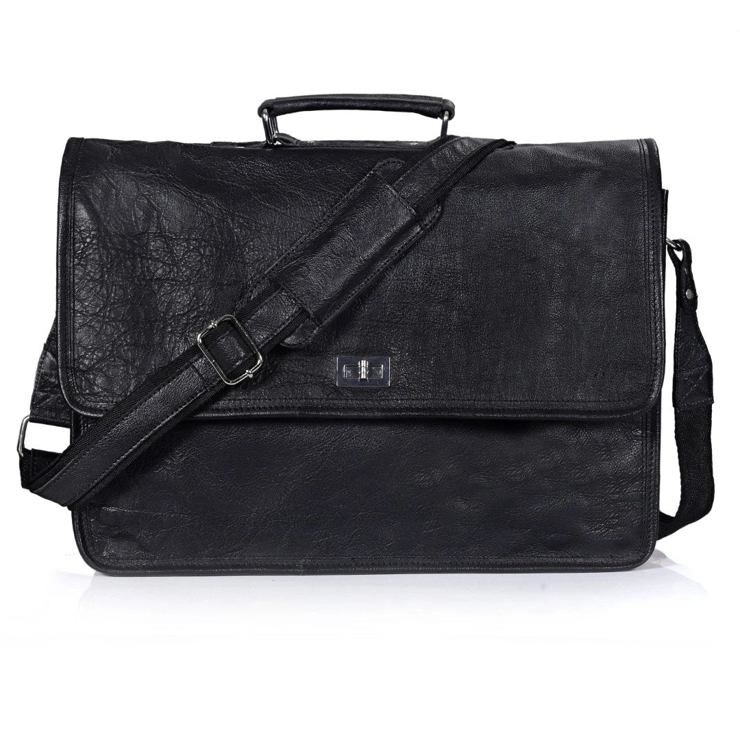 Captain Onyx Black Leather Messenger Bag
