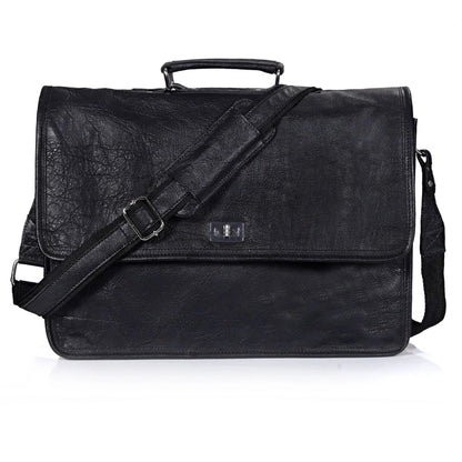 Captain Onyx Black Leather Messenger Bag