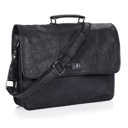Captain Onyx Black Leather Messenger Bag