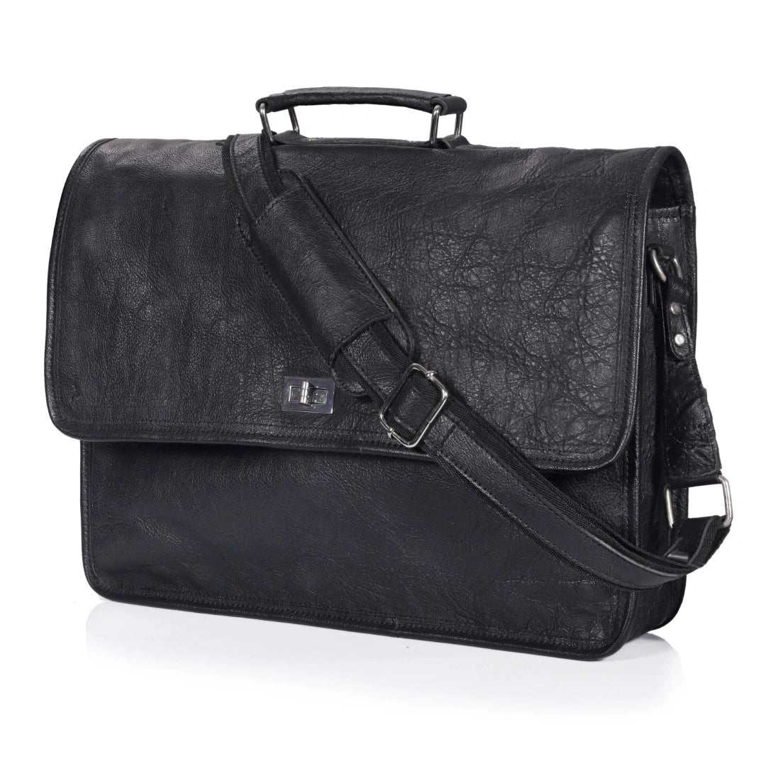 Captain Onyx Black Leather Messenger Bag