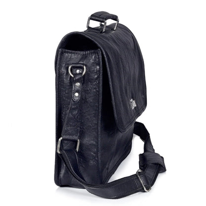 Captain Onyx Black Leather Messenger Bag