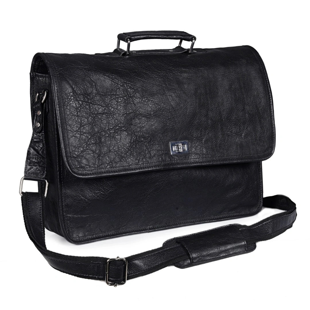Captain Onyx Black Leather Messenger Bag