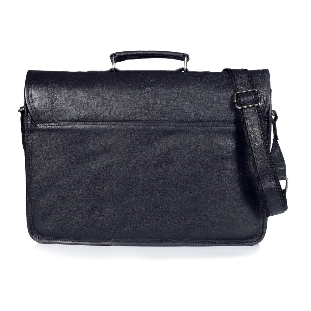 Captain Onyx Black Leather Messenger Bag