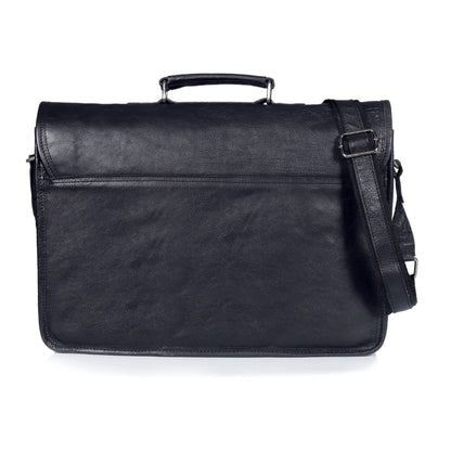 Captain Onyx Black Leather Messenger Bag