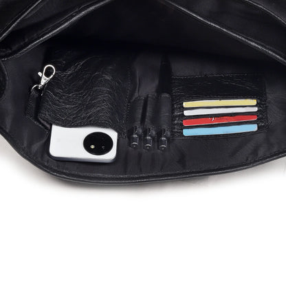 Captain Onyx Black Leather Messenger Bag