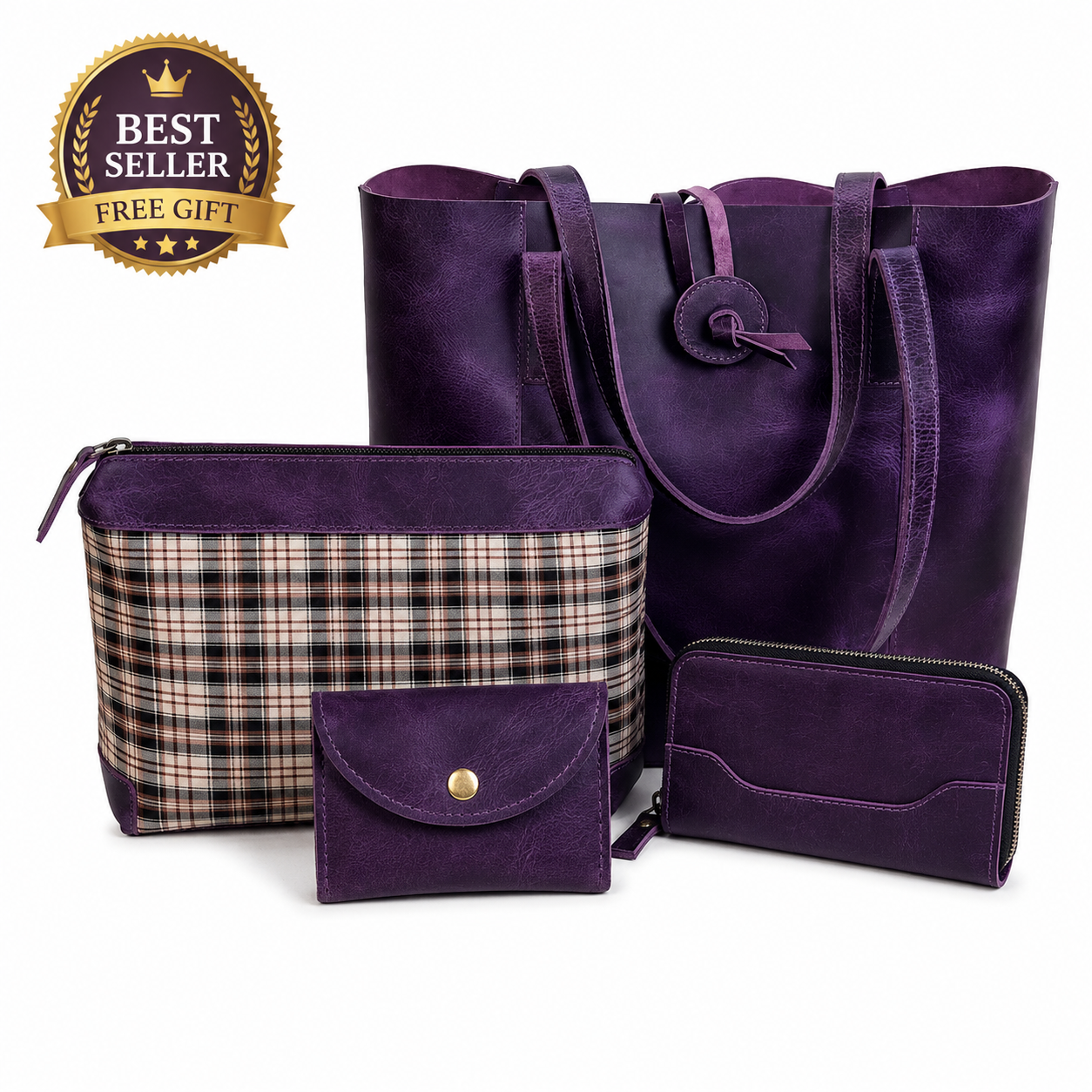 Verona Leather Tote Bag Combo - Purple