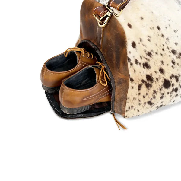 Unisex Cowhide Leather Duffel Bag | Travel Weekender Bag
