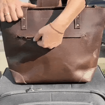 PORTLAND BUFFALO LEATHER TOTE BAG - BROWN