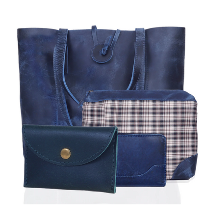 Denver Leather Bag Combo - Blue