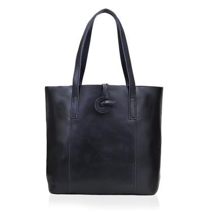 DENVER LEATHER TOTE BAG - BLACK