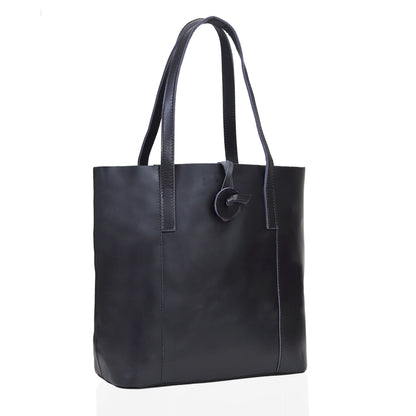 DENVER LEATHER TOTE BAG - BLACK