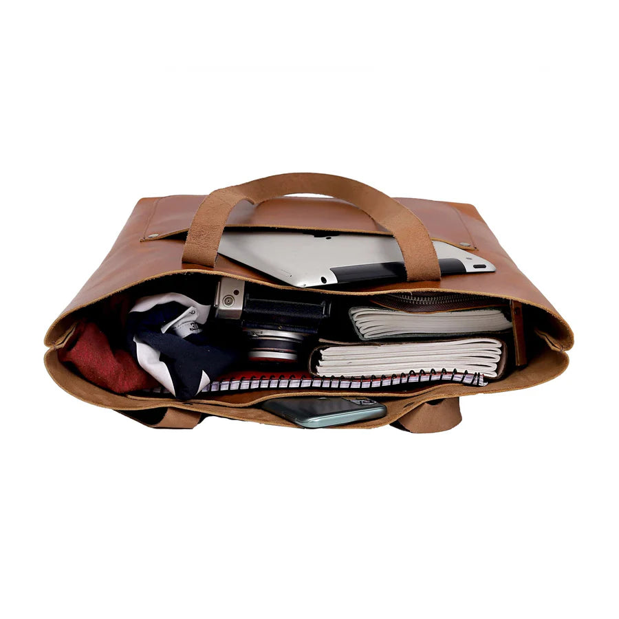 TAN BELLA BUFFALO LEATHER TOTE BAG