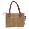 Upcycled Canvas Leather Tote Bag Khaki