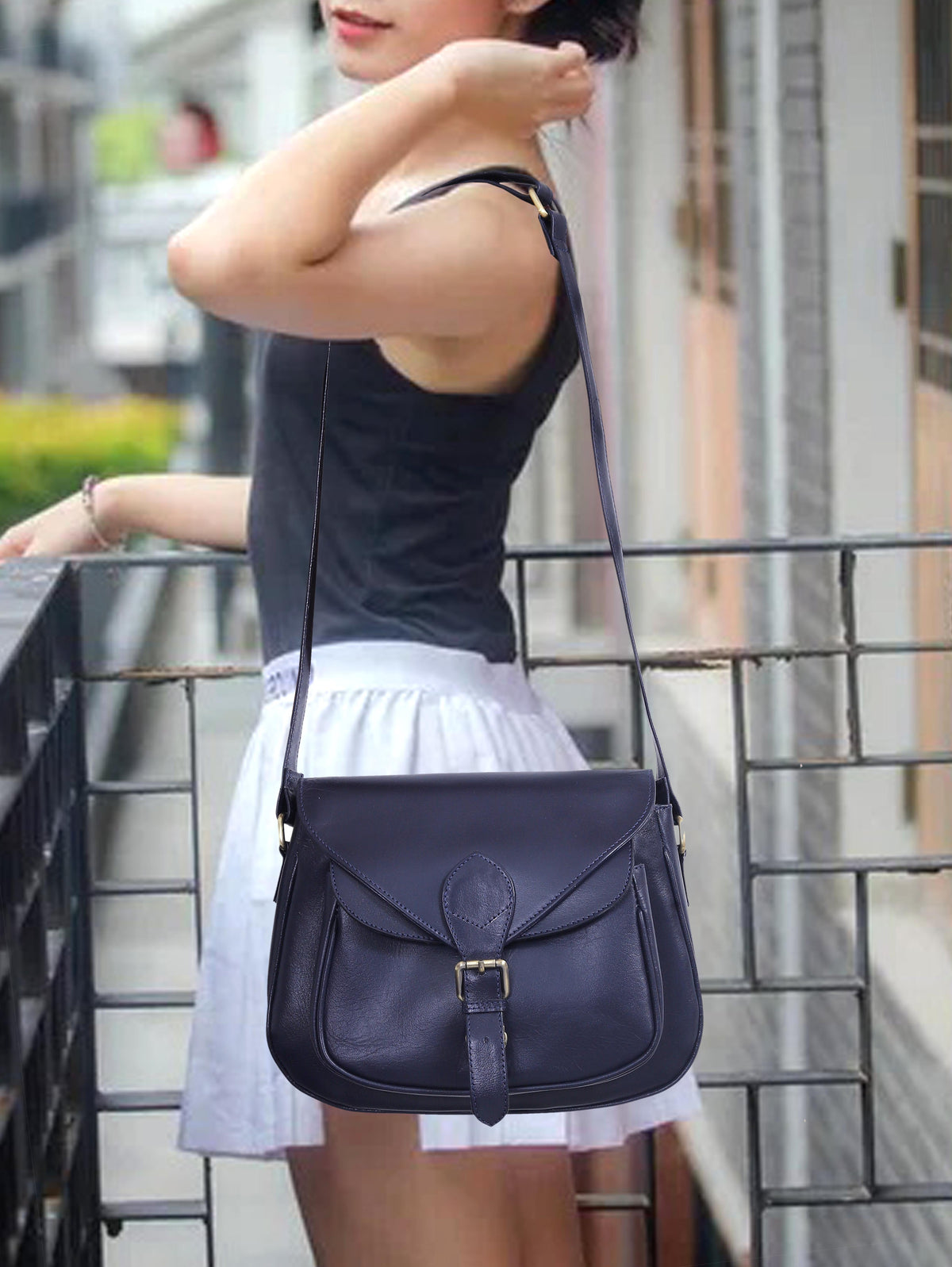 Moon Leather Crossbody Bag - Blue