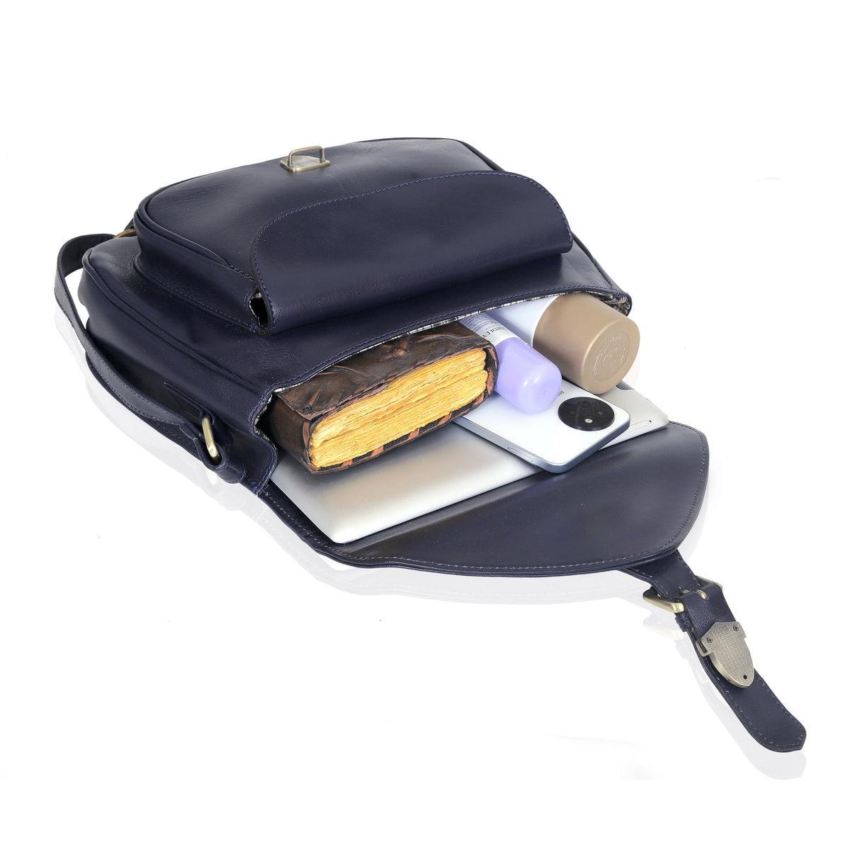 Moon Leather Crossbody Bag - Blue