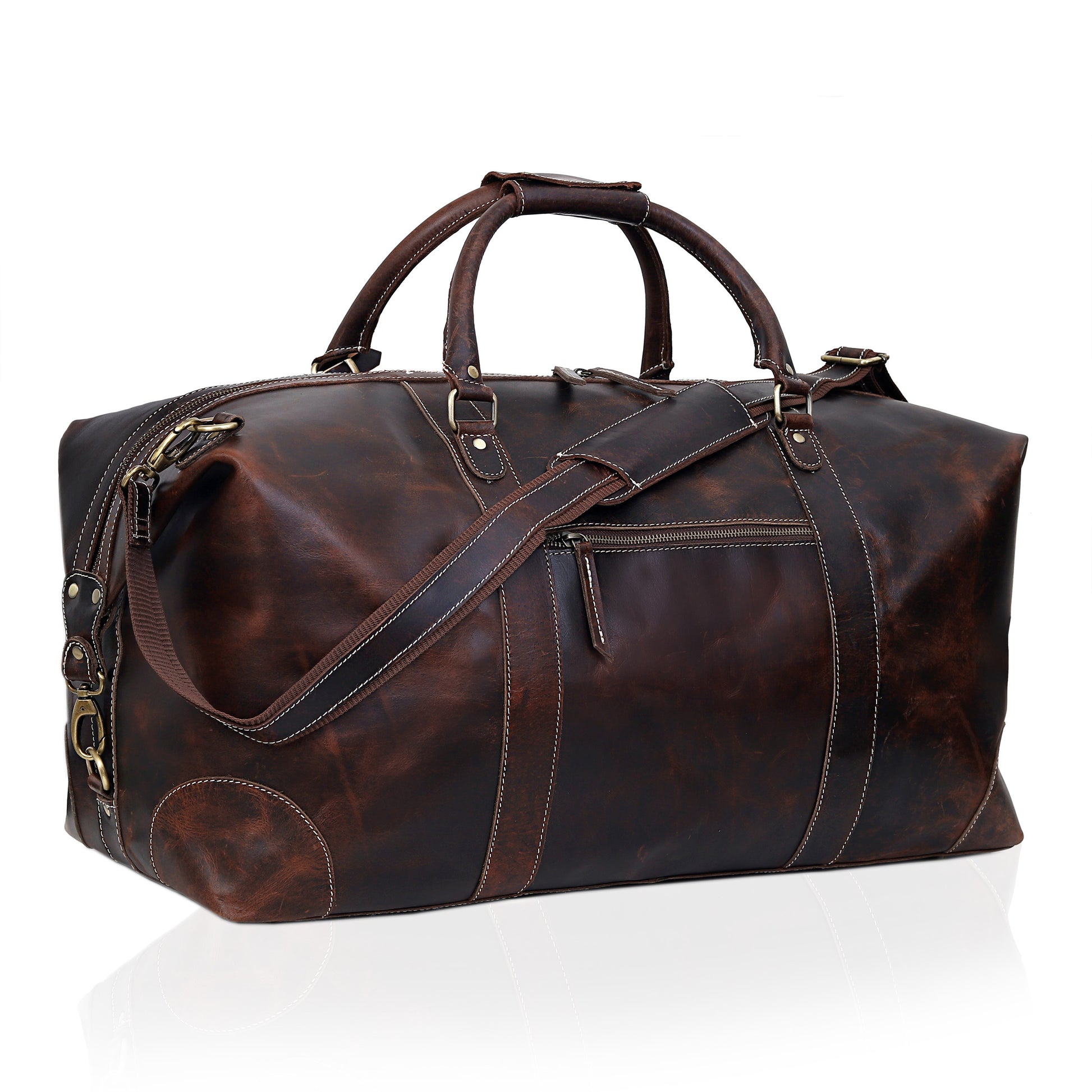 French Brown Leather Duffel Bag Men