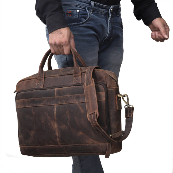 Austin Laptop Leather Briefcase - Brown