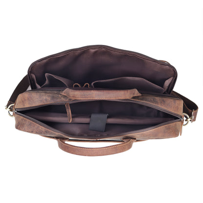 AUSTIN LAPTOP LEATHER BRIEFCASE - VINTAGE BROWN