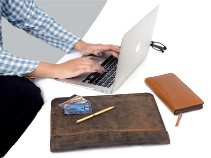 Premium Full-Grain Leather Padfolio with Pockets