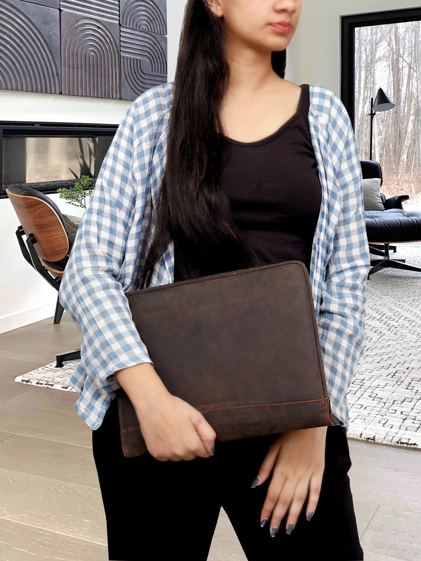 Premium Full-Grain Leather Padfolio with Pockets