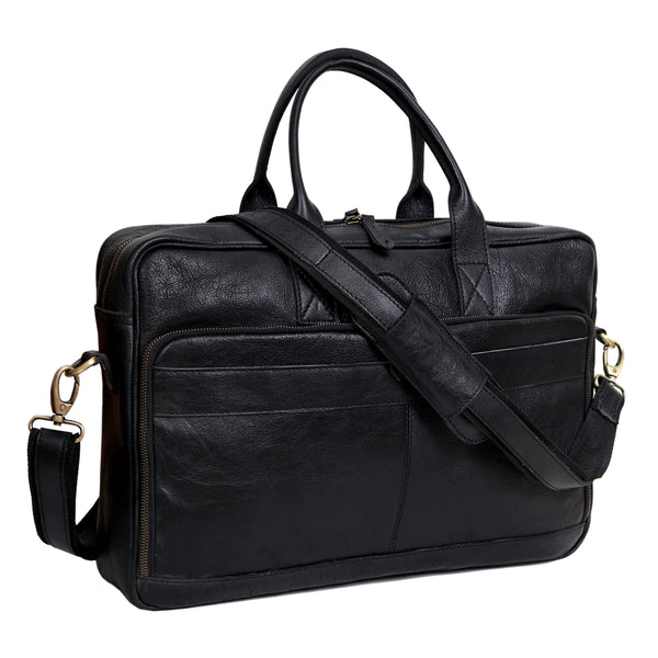 Austin Laptop Leather Briefcase - Black