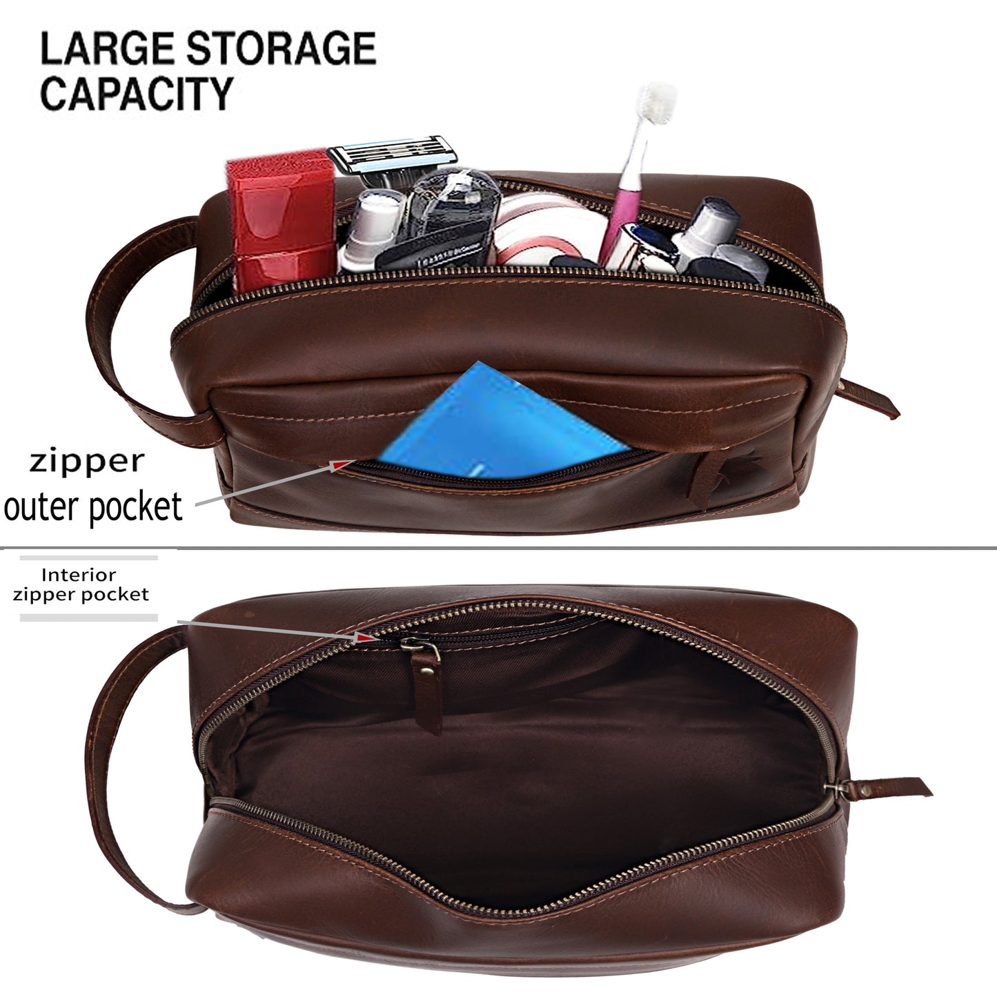 Mississippi Leather Toiletry Bag for Men & Women