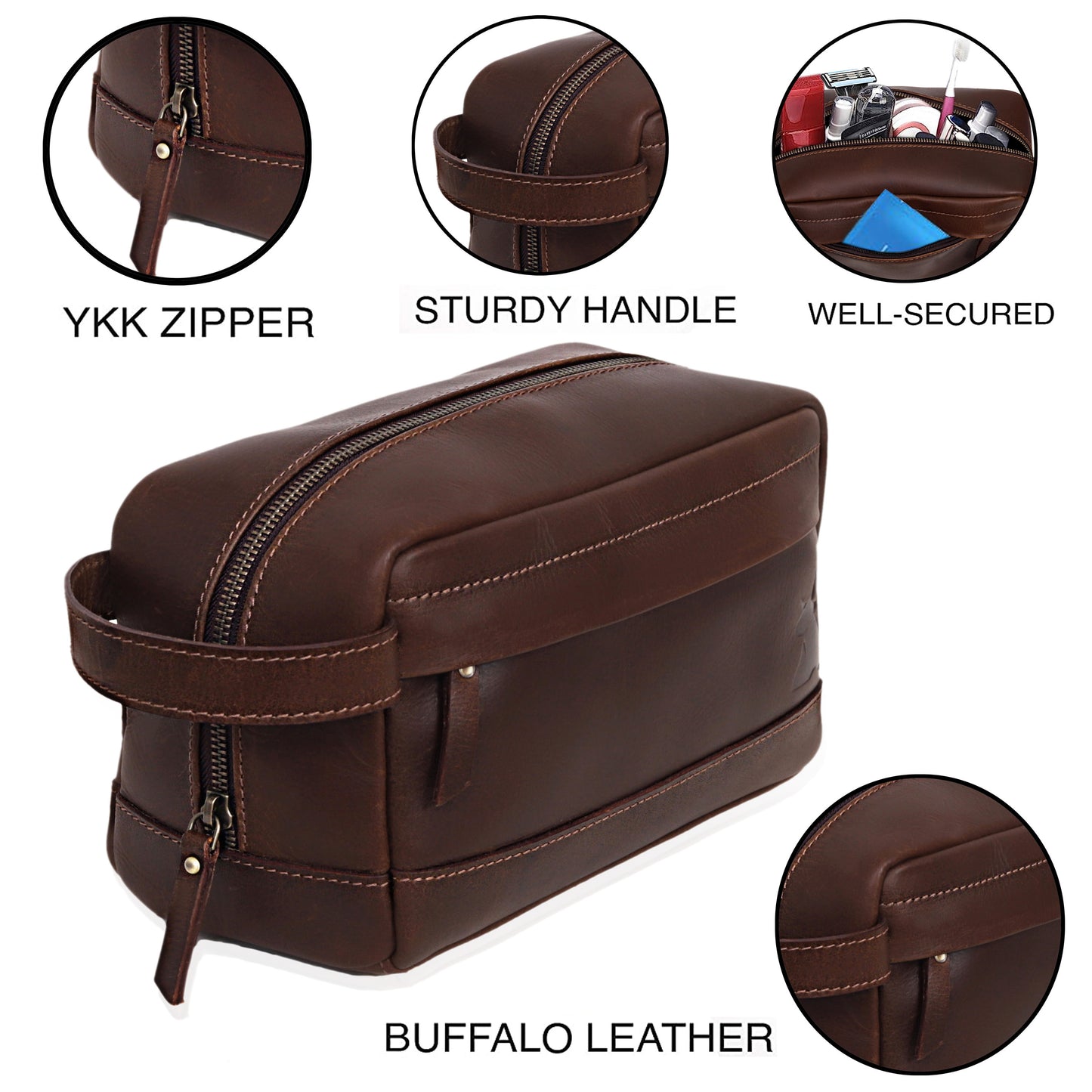 Mississippi Leather Toiletry Bag for Men & Women