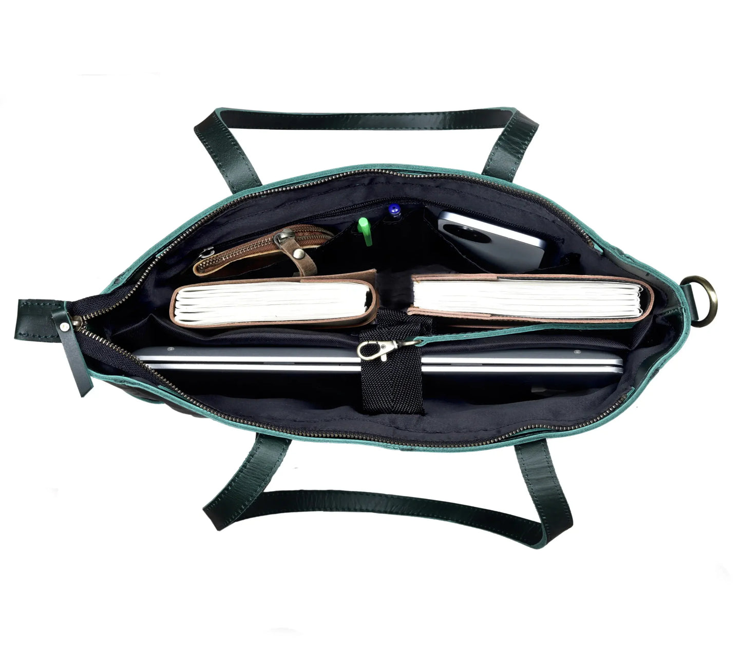 Portland Buffalo Leather Crossbody Laptop Tote Bag - Green