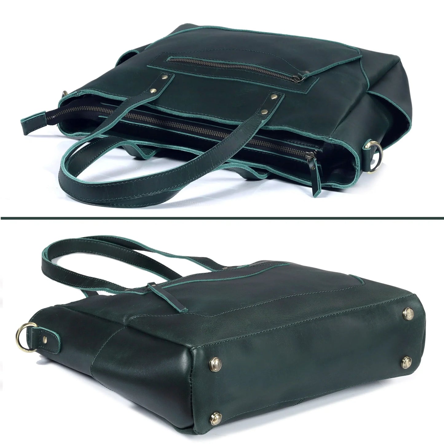 Portland Buffalo Leather Crossbody Laptop Tote Bag - Green