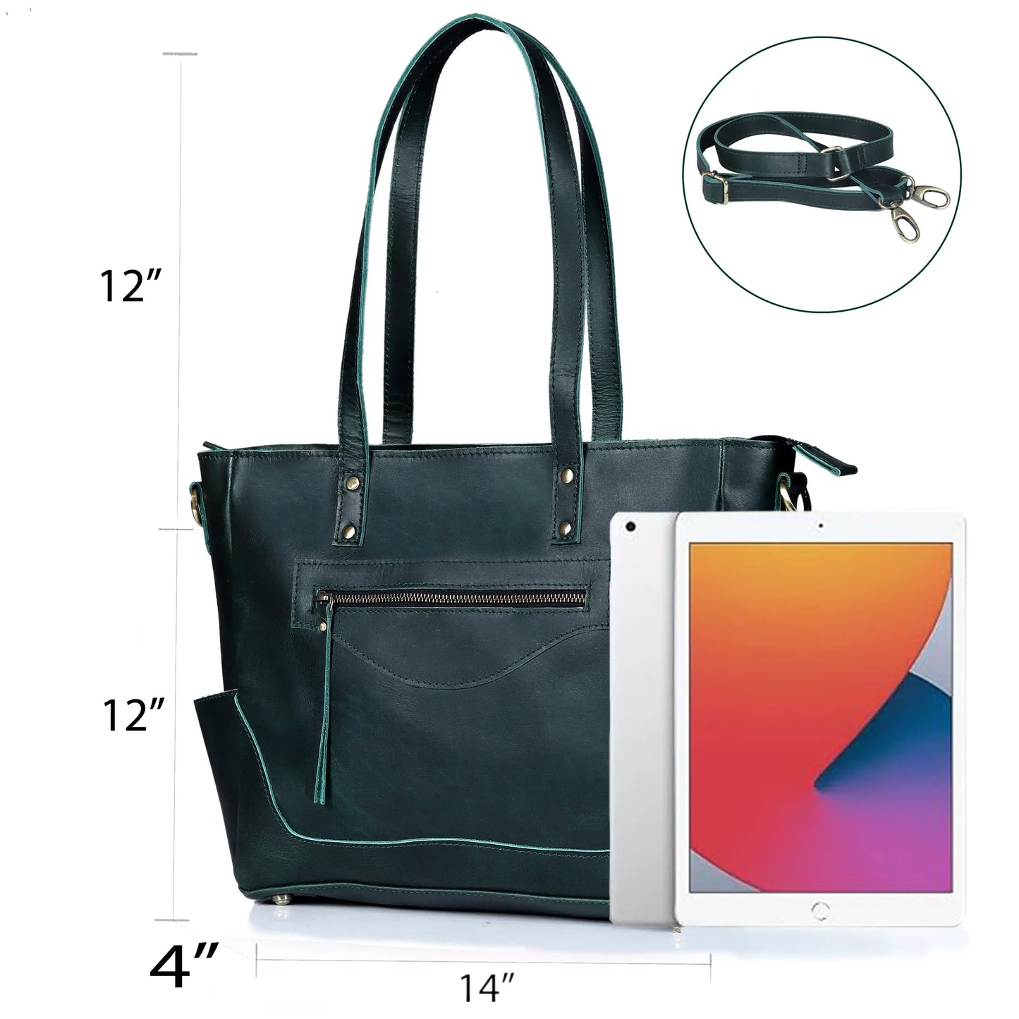 Portland Buffalo Leather Crossbody Laptop Tote Bag - Green