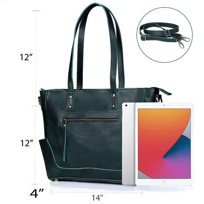 Portland Buffalo Leather Crossbody Laptop Tote Bag - Green