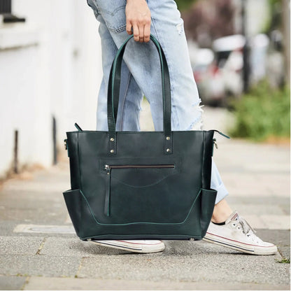 Portland Buffalo Leather Crossbody Laptop Tote Bag - Green