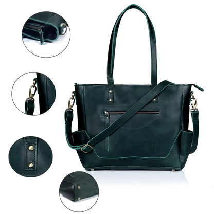 Portland Buffalo Leather Crossbody Laptop Tote Bag - Green