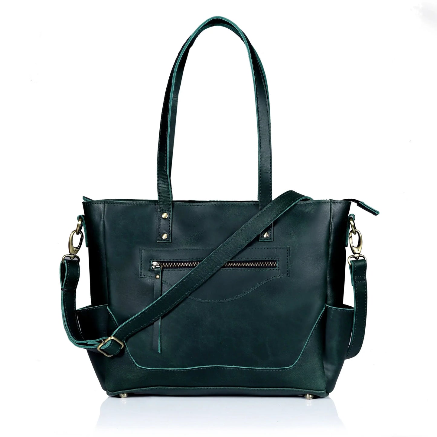 Portland Buffalo Leather Crossbody Laptop Tote Bag - Green
