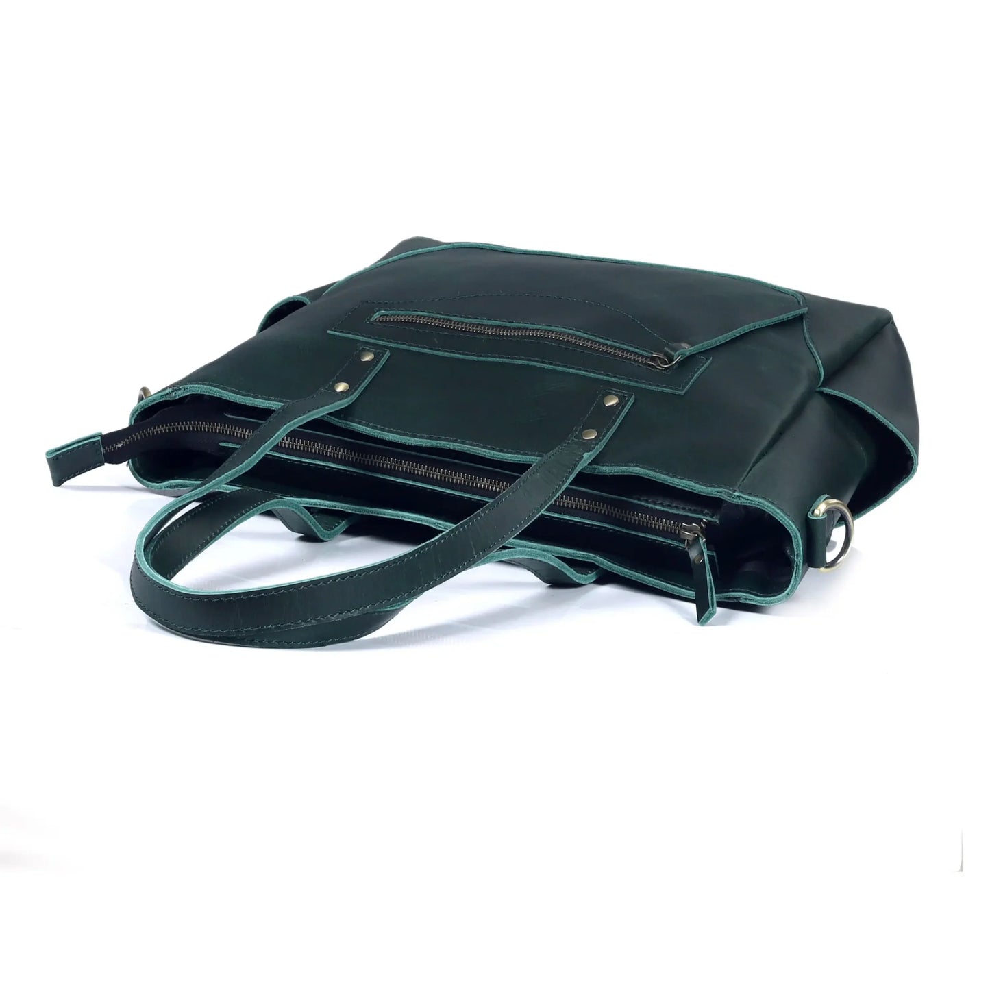 Portland Buffalo Leather Crossbody Laptop Tote Bag - Green