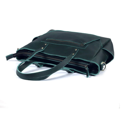 Portland Buffalo Leather Crossbody Laptop Tote Bag - Green