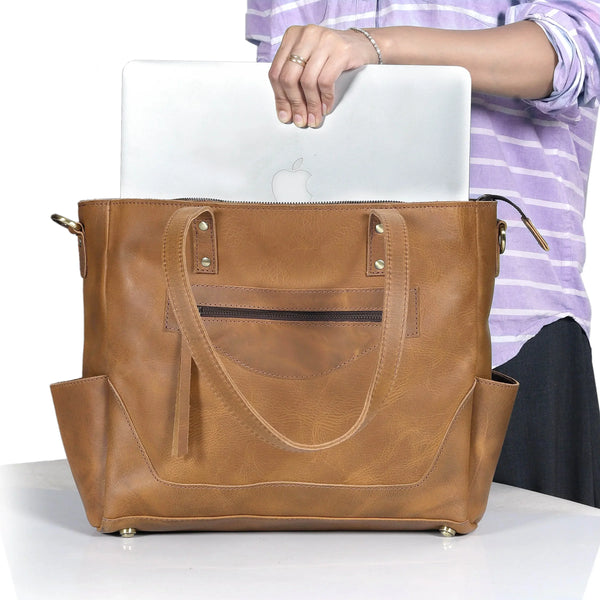 Sac cabas Portland en cuir de buffle avec fermeture éclair - Fauve