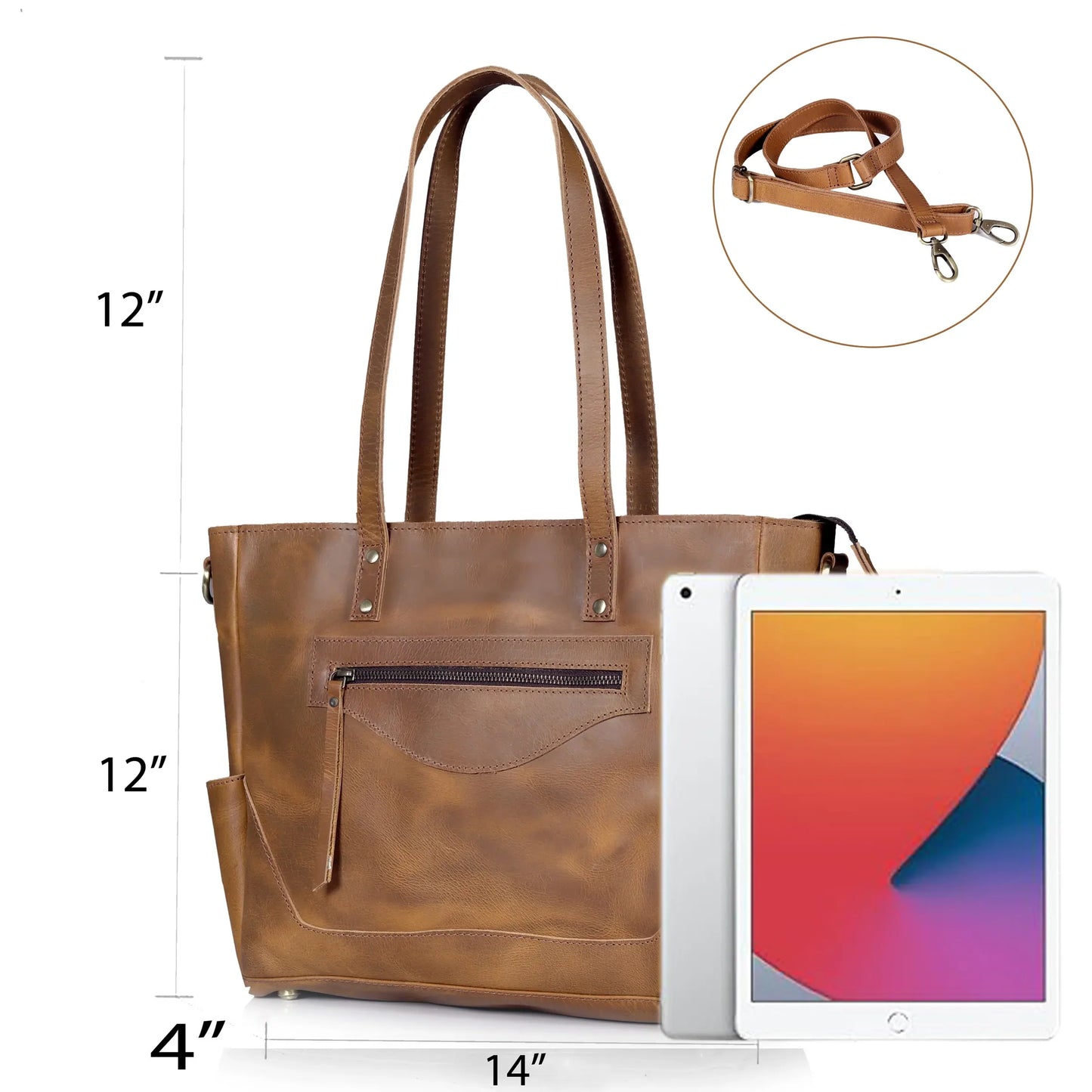 Portland Buffalo Leather Tote Handbag with Zipper Combo - Tan