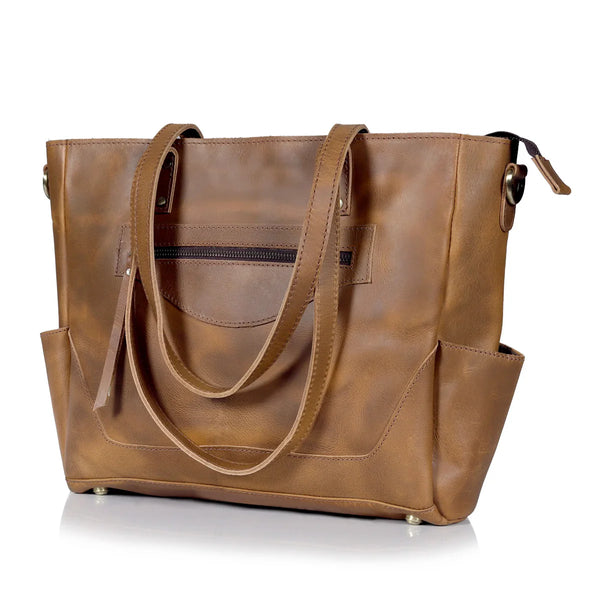 Sac cabas Portland en cuir de buffle avec fermeture éclair - Fauve