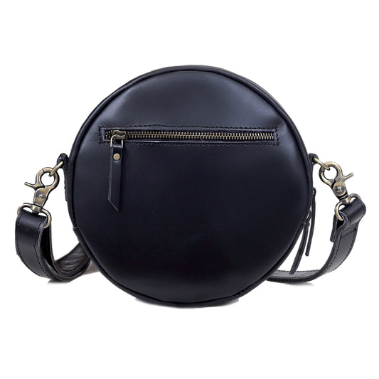 Portland Buffalo Leather Circle Crossbody - Black