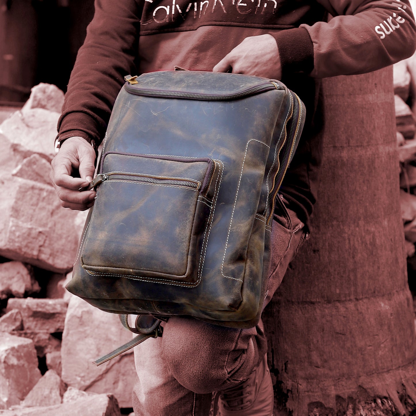 Vintage Style Leather Travel Backpack