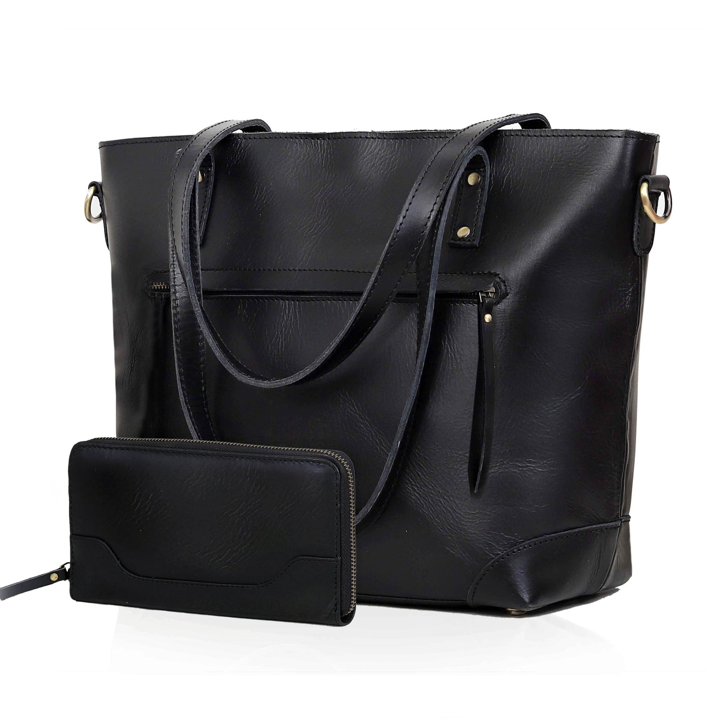 PORTLAND BUFFALO LEATHER TOTE BAG - BLACK