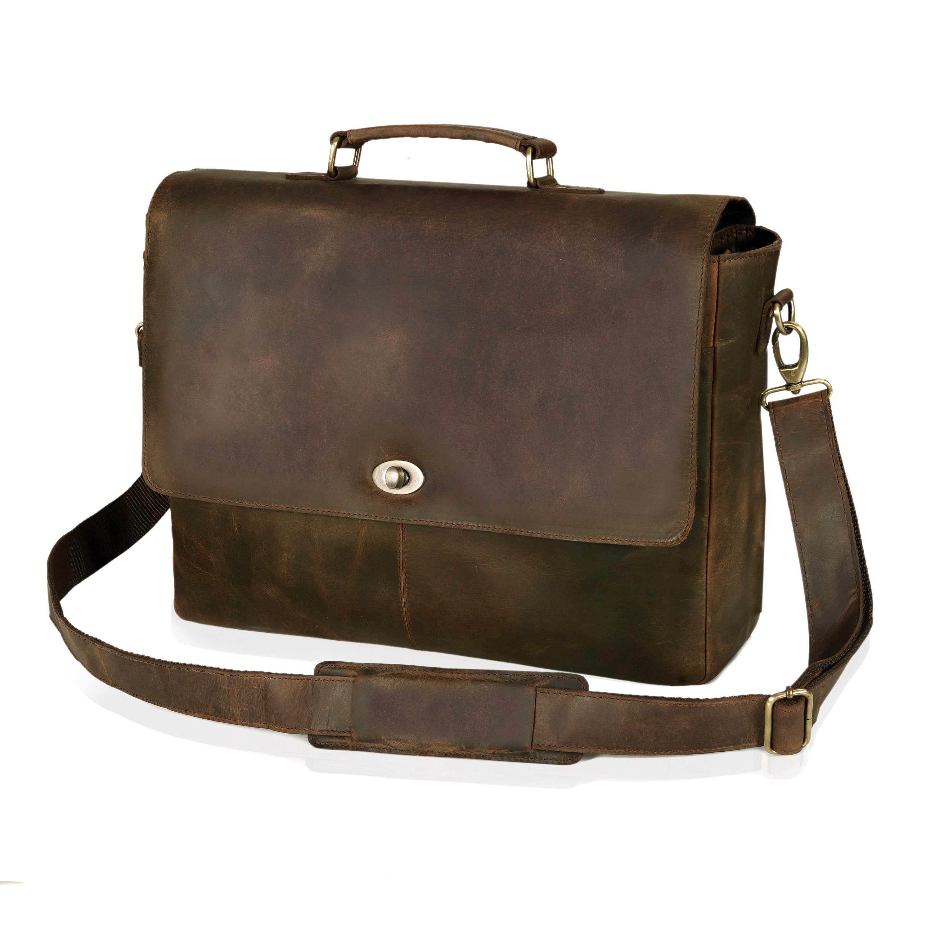 FAIRWEATHER　FlaptopPannier（Brown） Captain Vintage Brown Leather Messenger Bag - The Leather Farm