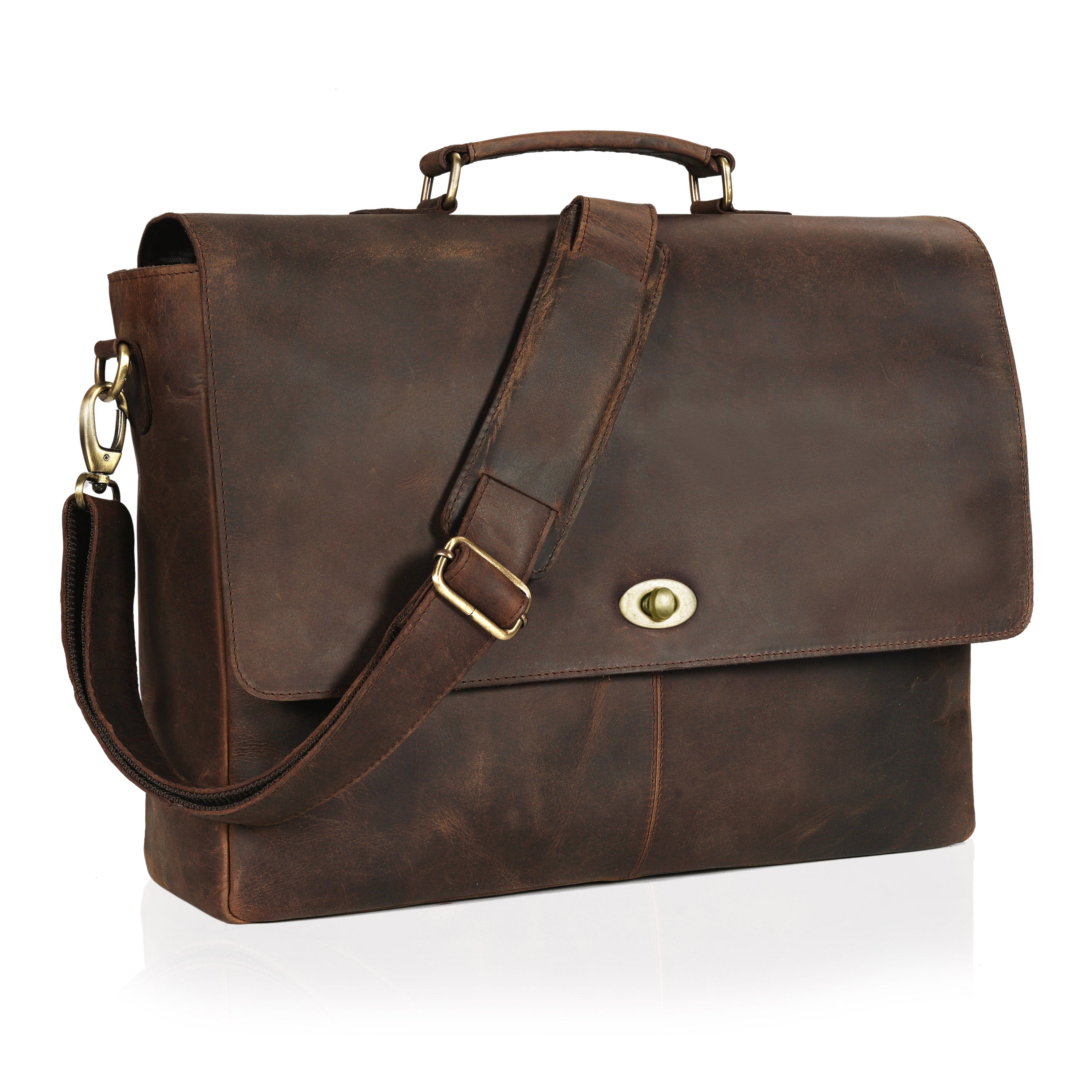 Captain Vintage Brown Leather Messenger Bag - The Leather Farm