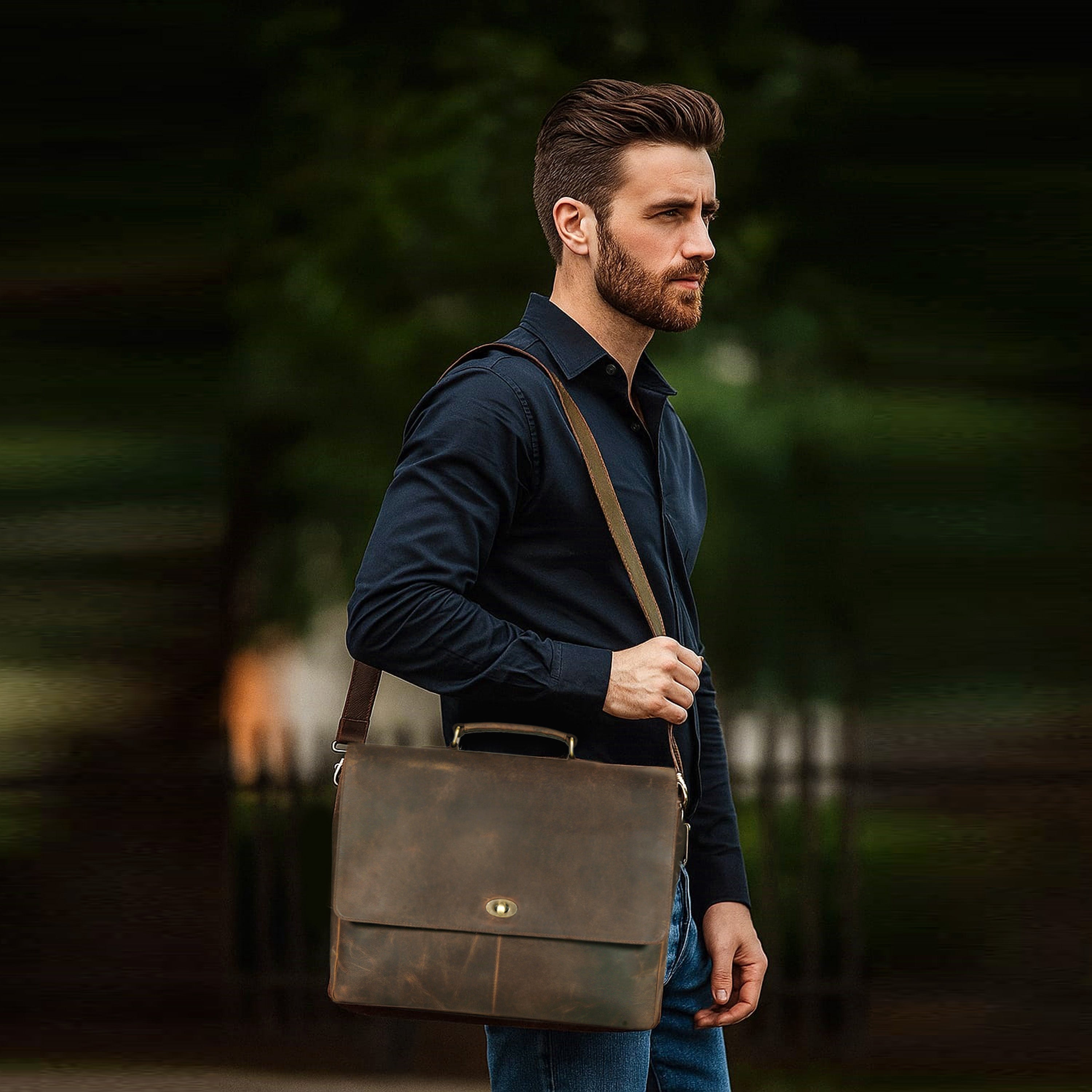 Captain Vintage Brown Leather Messenger Bag - The Leather Farm
