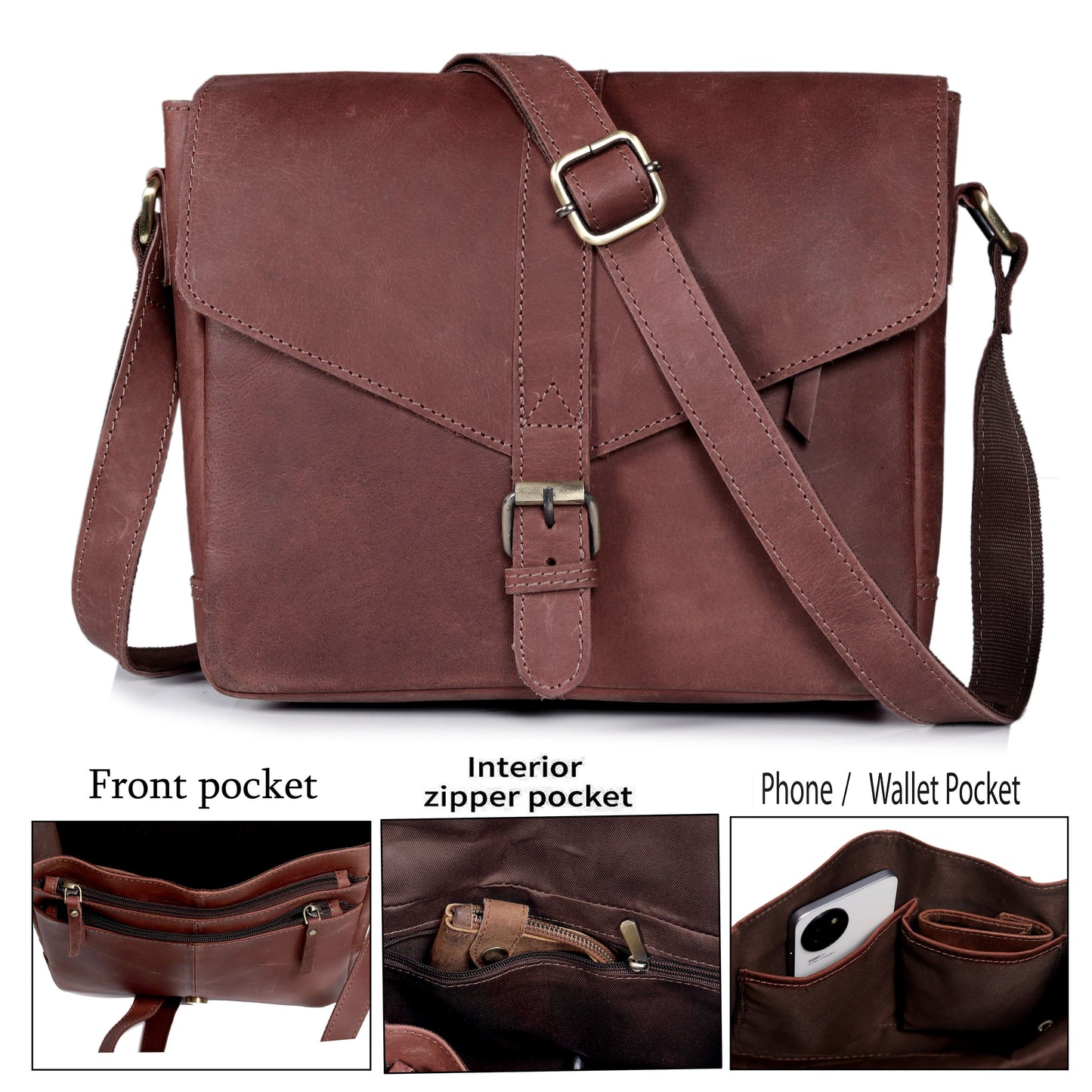 Sydney Leather Crossbody Purse - Brown
