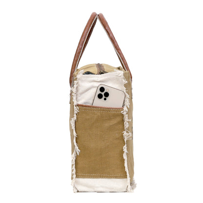 Upcycled Canvas Leather Tote Bag Khaki